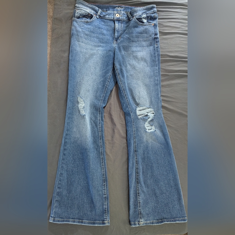 Stylish Distressed Blue Flare Jeans